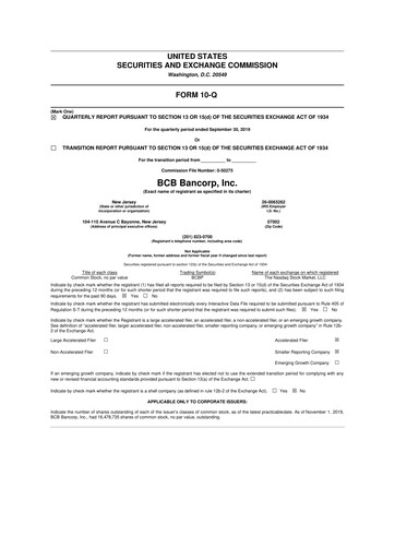 Thumbnail BCB Bancorp 10-Q Quarterly Report FY2019 