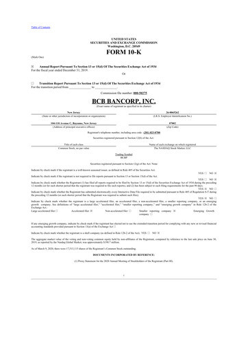 Thumbnail BCB Bancorp 10-K Annual Report 2019