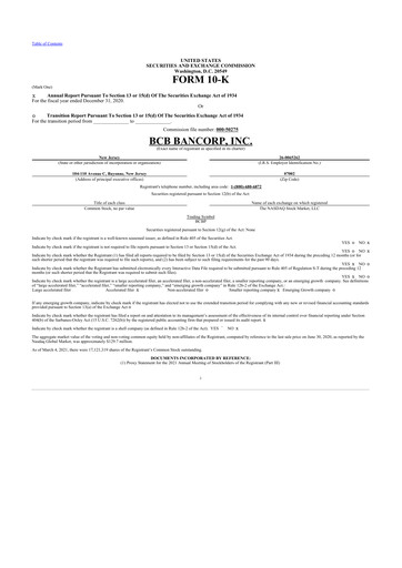 Thumbnail BCB Bancorp 10-K Annual Report 2020