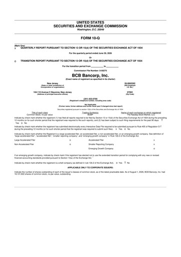 Miniature BCB Bancorp 10-Q Rapport trimestriel 2026 