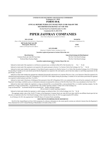 Miniature Piper Sandler
 10-K Rapport annuel 2012