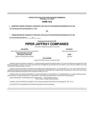 Thumbnail Piper Sandler
 10-Q Quarterly Report FY2013 