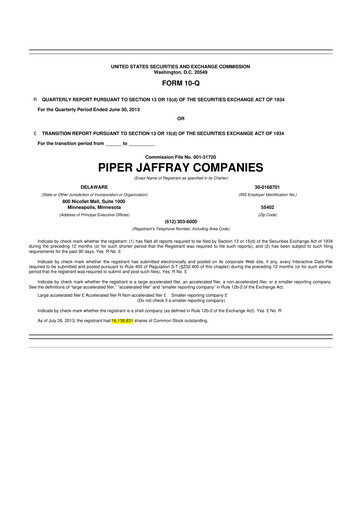 Thumbnail Piper Sandler
 10-Q Quarterly Report FY2013 