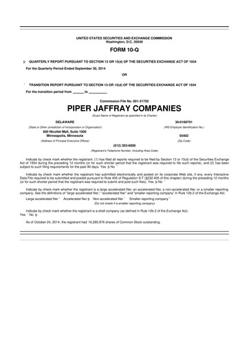 Thumbnail Piper Sandler
 10-Q Quarterly Report FY2014 