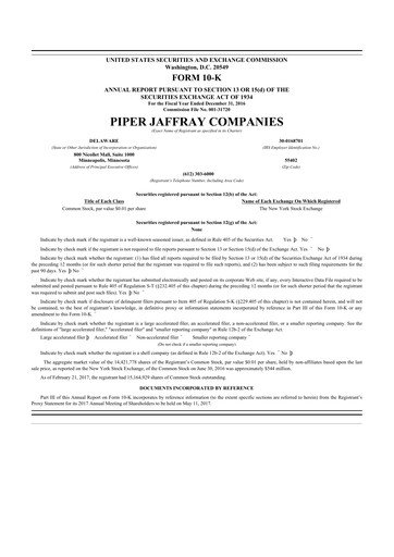 Miniature Piper Sandler
 10-K Rapport annuel 2016