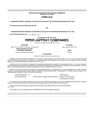 Thumbnail Piper Sandler
 10-Q Quarterly Report FY2018 