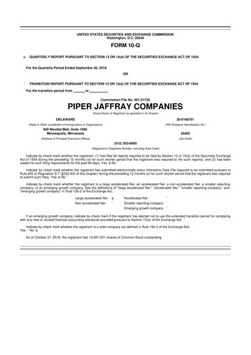Thumbnail Piper Sandler
 10-Q Quarterly Report FY2018 