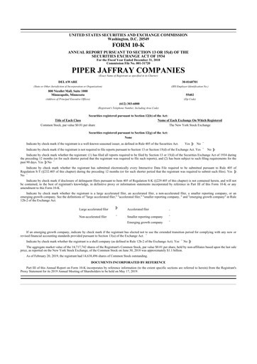 Miniature Piper Sandler
 10-K Rapport annuel 2018