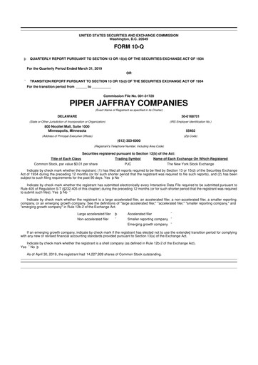 Thumbnail Piper Sandler
 10-Q Quarterly Report FY2019 