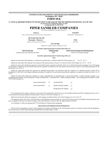 Miniature Piper Sandler
 10-K Rapport annuel 2019