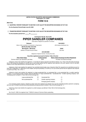 Thumbnail Piper Sandler
 10-Q Quarterly Report FY2020 