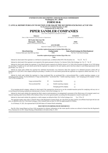 Miniature Piper Sandler
 10-K Rapport annuel 2020