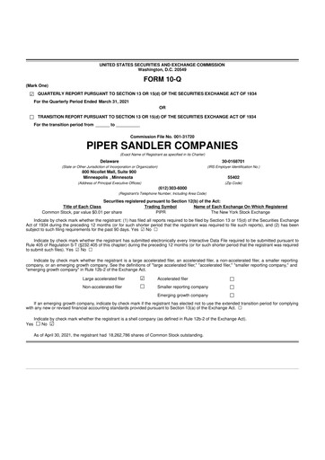 Thumbnail Piper Sandler
 10-Q Quarterly Report FY2021 