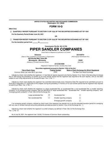 Thumbnail Piper Sandler
 10-Q Quarterly Report FY2021 