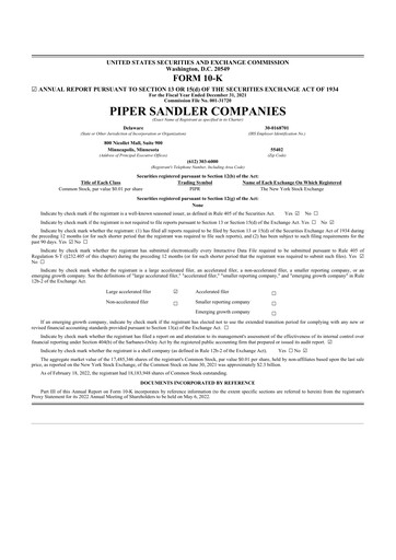 Miniature Piper Sandler
 10-K Rapport annuel 2021