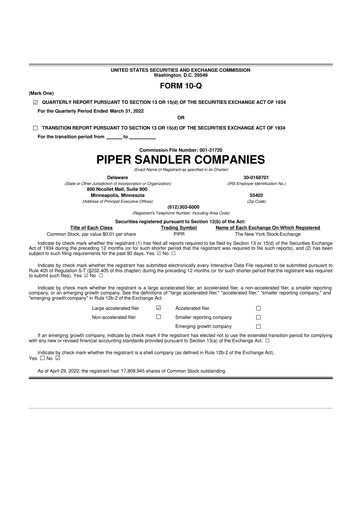 Thumbnail Piper Sandler
 10-Q Quarterly Report FY2022 