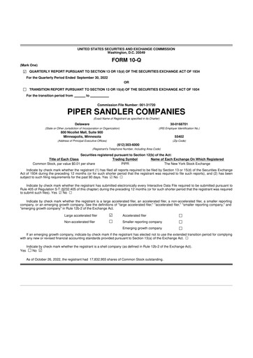 Thumbnail Piper Sandler
 10-Q Quarterly Report FY2022 