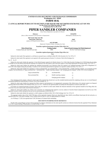 Miniature Piper Sandler
 10-K Rapport annuel 2022