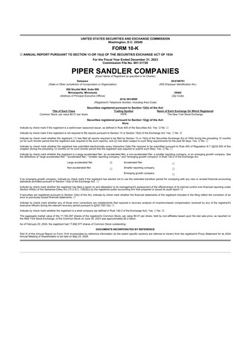 Miniature Piper Sandler
 10-K Rapport annuel 2023