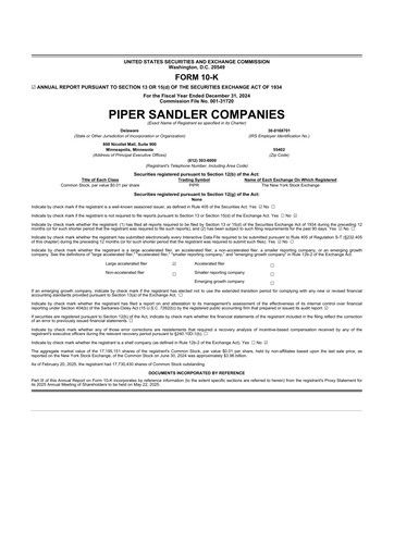 Miniature Piper Sandler
 10-K Rapport annuel 2024