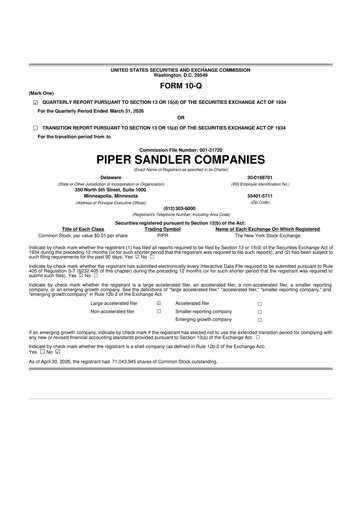 Thumbnail Piper Sandler
 10-Q Quarterly Report FY 
