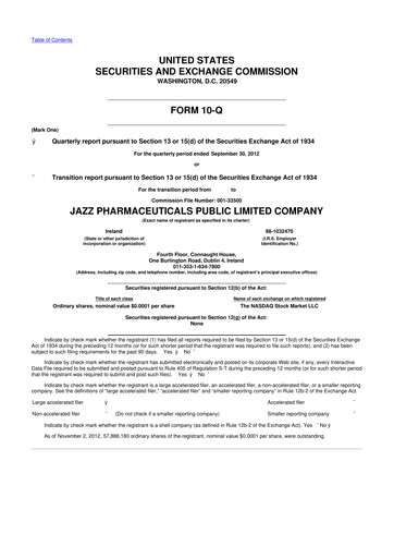 Vorschaubild Jazz Pharmaceuticals 10-Q Quartalsbericht 2012 
