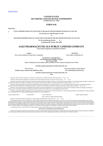 Thumbnail Jazz Pharmaceuticals 10-K Annual Report 2012