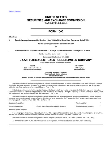 Vorschaubild Jazz Pharmaceuticals 10-Q Quartalsbericht 2017 