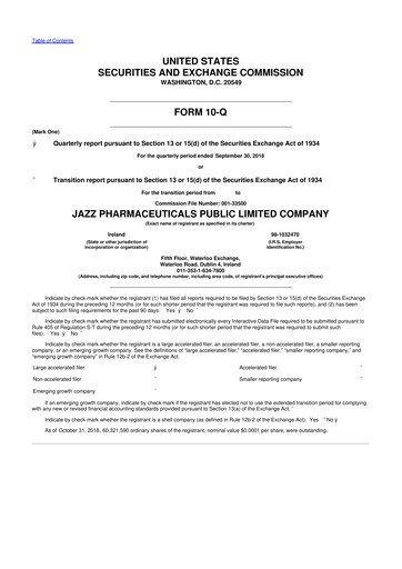 Vorschaubild Jazz Pharmaceuticals 10-Q Quartalsbericht 2018 