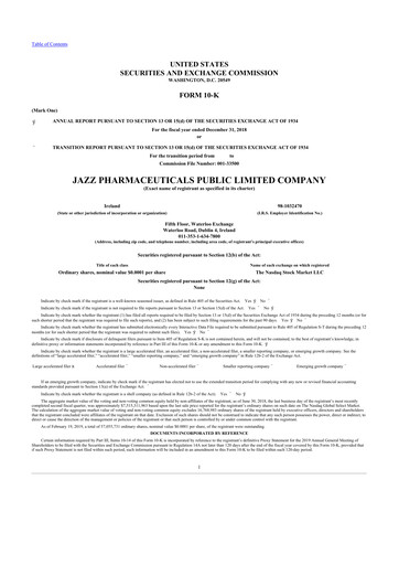 Thumbnail Jazz Pharmaceuticals 10-K Annual Report 2018