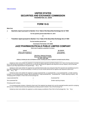 Vorschaubild Jazz Pharmaceuticals 10-Q Quartalsbericht 2019 