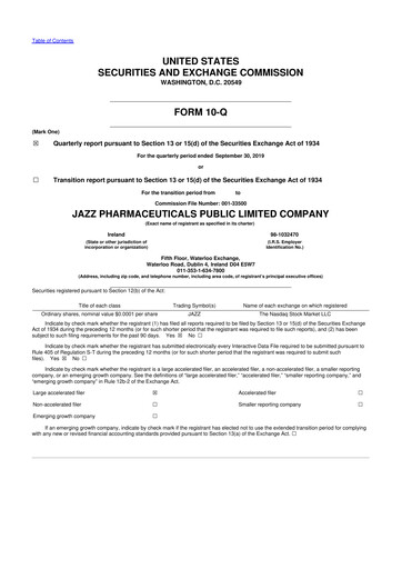 Vorschaubild Jazz Pharmaceuticals 10-Q Quartalsbericht 2019 