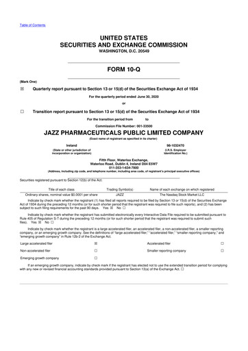 Vorschaubild Jazz Pharmaceuticals 10-Q Quartalsbericht 2020 