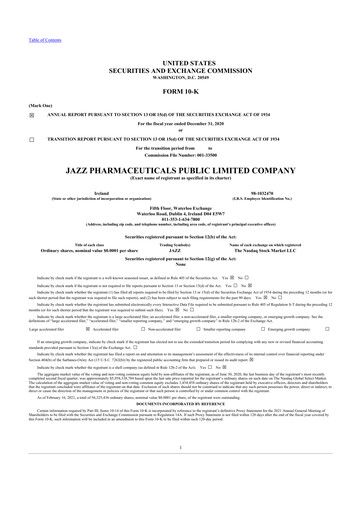 Thumbnail Jazz Pharmaceuticals 10-K Annual Report 2020