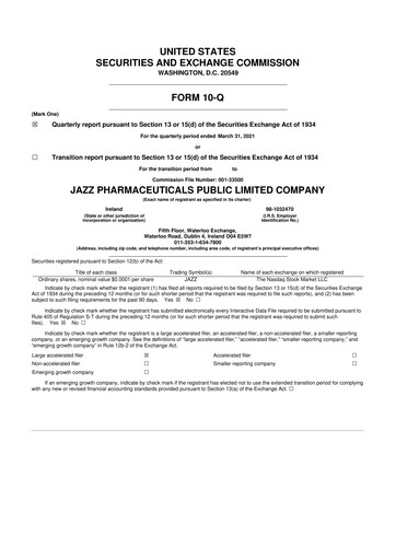 Vorschaubild Jazz Pharmaceuticals 10-Q Quartalsbericht 2021 