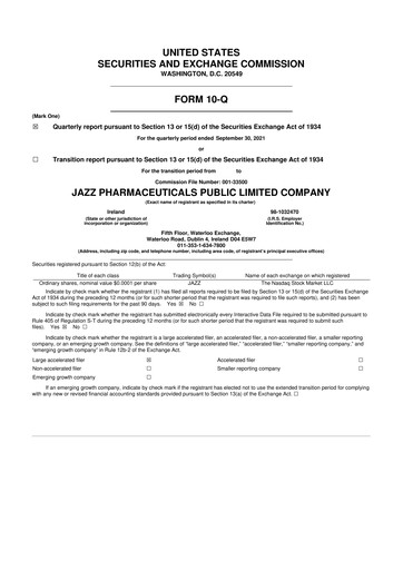 Vorschaubild Jazz Pharmaceuticals 10-Q Quartalsbericht 2021 