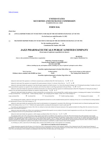 Thumbnail Jazz Pharmaceuticals 10-K Annual Report 2022