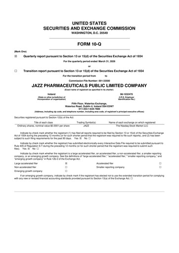 Thumbnail Jazz Pharmaceuticals 10-Q Quarterly Report FY 