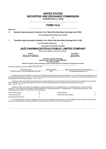 Thumbnail Jazz Pharmaceuticals 10-Q Quarterly Report FY2026 