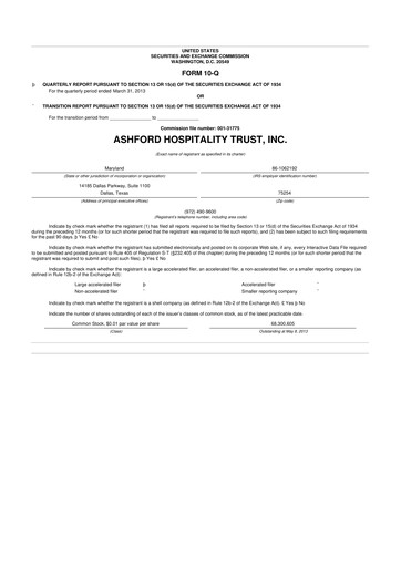 Thumbnail Ashford Hospitality Trust 10-Q Quarterly Report FY2013 