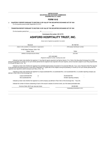 Thumbnail Ashford Hospitality Trust 10-Q Quarterly Report FY2013 