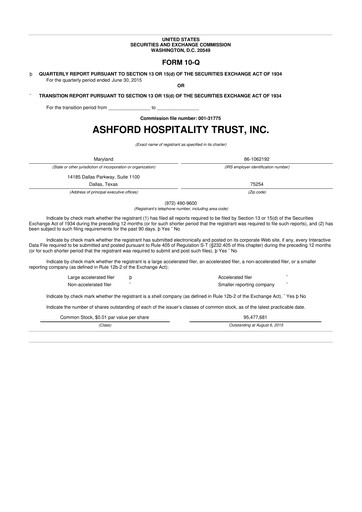 Thumbnail Ashford Hospitality Trust 10-Q Quarterly Report FY2015 