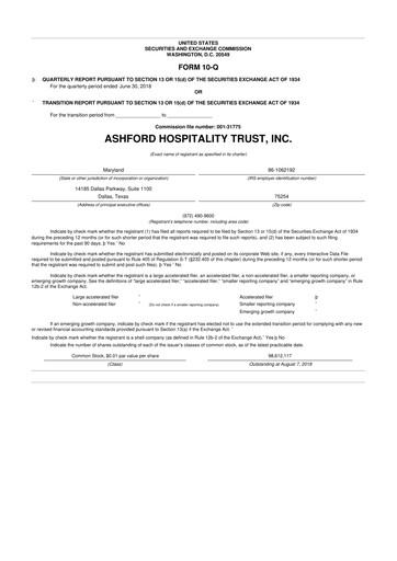 Thumbnail Ashford Hospitality Trust 10-Q Quarterly Report FY2018 