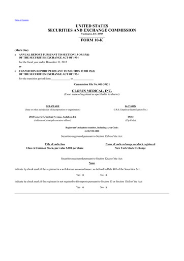Thumbnail Globus Medical 10-K Annual Report 2012