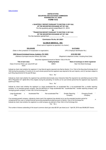 Thumbnail Globus Medical 10-Q Quarterly Report FY2019 