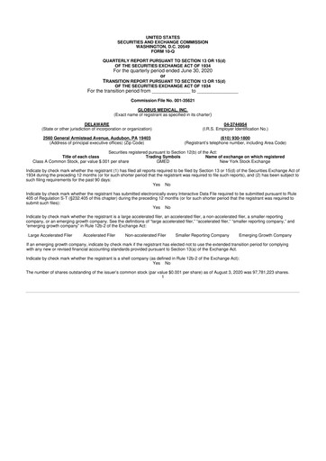 Thumbnail Globus Medical 10-Q Quarterly Report FY2020 