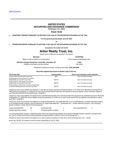 Thumbnail Arbor Realty Trust
 10-Q Quarterly Report FY2025 
