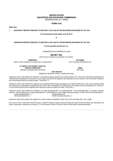 Thumbnail Nelnet 10-Q Quarterly Report FY2013 