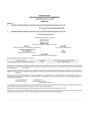 Thumbnail Nelnet 10-Q Quarterly Report FY2025 