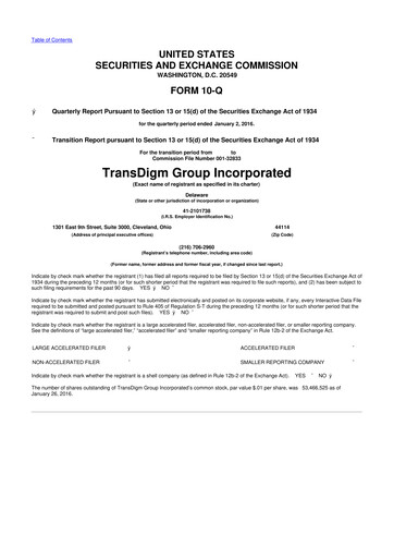 Thumbnail TransDigm Group 10-Q Quarterly Report FY2016 